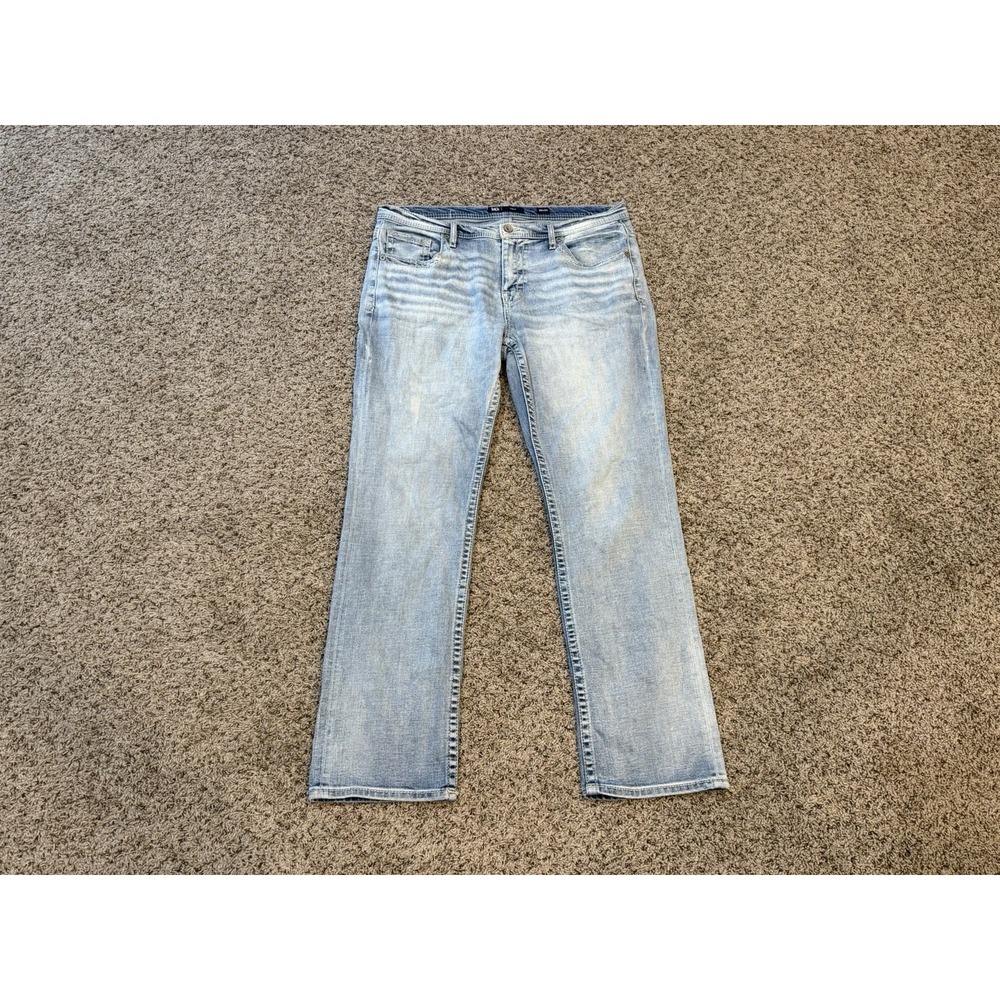 BKE Jeans Mens 38x34 Blue Tyler Buckle Faded Washed Out Denim Pants Stretch